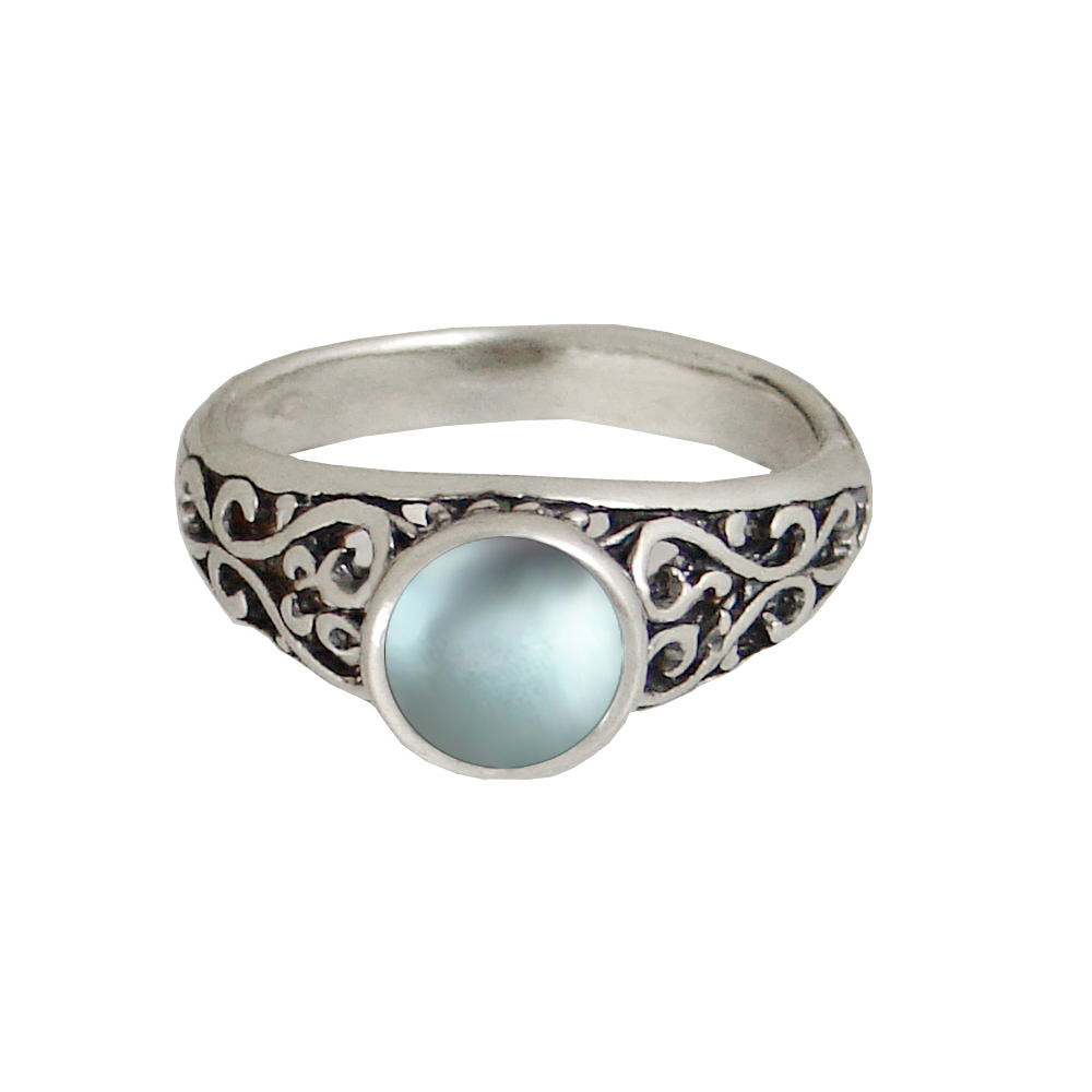 Sterling Silver Filigree Hearts Ring With Blue Topaz Size 10 Sterling Silver Filigree Hearts Ring With Blue Topaz Size 10